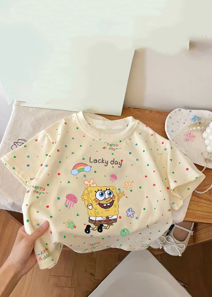 Cute Apricot Print Patchwork Kids Top Summer