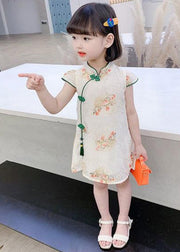 Cute Green Embroideried Tassel Silk Girls Mid Dress Short Sleeve