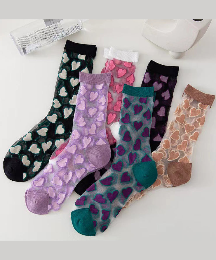 Cute Heart Jacquard Transparent Thin Mid Length Socks