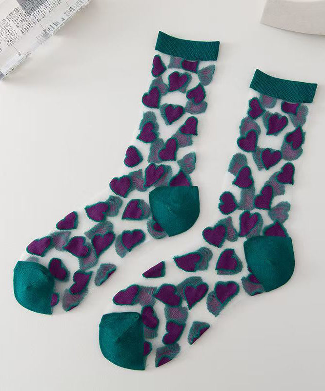 Cute Heart Jacquard Transparent Thin Mid Length Socks