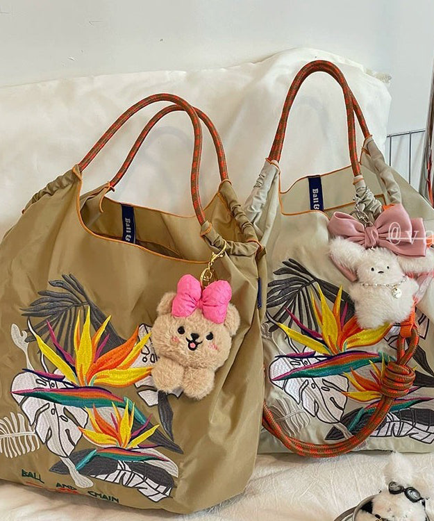 DIY Khaki Embroideried Solid Durable Nylon Shopping Bag