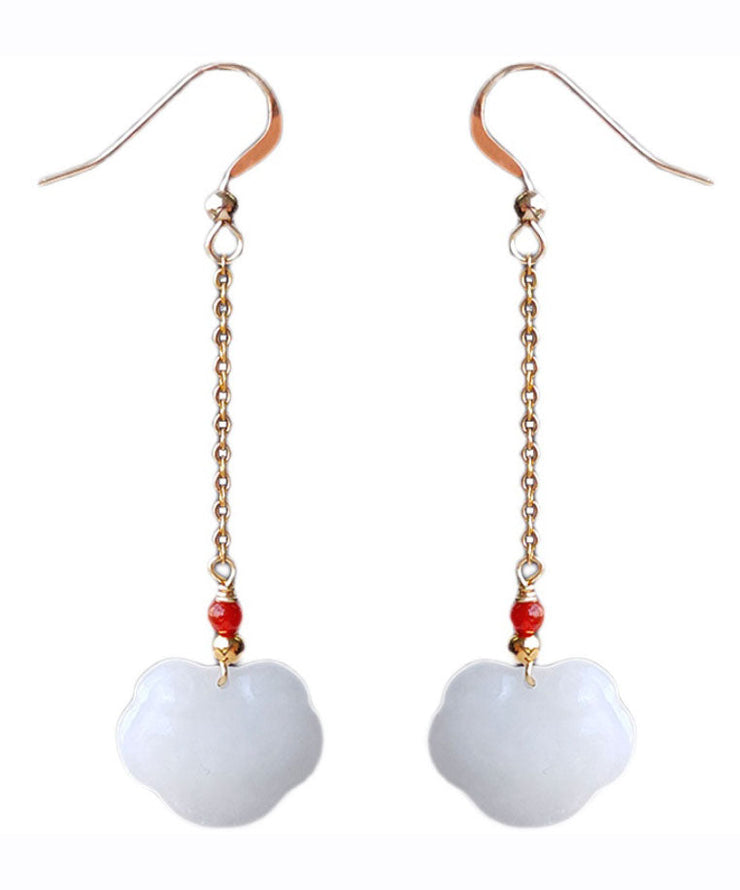 DIY White 14K Gold Jade Gem Stone Drop Earrings