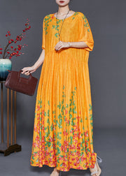 DIY Yellow Print Exra Large Hem Silk Long Dress Summer