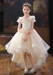 Dinner White O-Neck Floral Kids Tulle Party Maxi Dress Summer