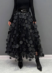 Elegant Black Dot Patchwork Tulle Skirt Fall