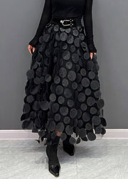 Elegant Black Dot Patchwork Tulle Skirt Fall