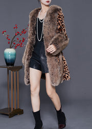 Elegant Fur Collar Patchwork Leopard Mink Velvet Coat Winter