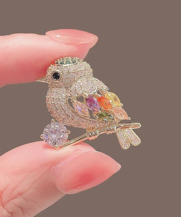 Elegant Gold Alloy Inlaid Zircon Magpie Brooches