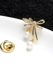 Elegant Gold Copper Overgild Zircon Pearl Butterfly Brooches