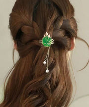 Elegant Green Sterling Silver Alloy Pearl Lotus Leaves Hairpin