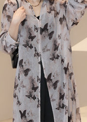 Elegant Light Brown V Neck Print Long Cardigan Summer