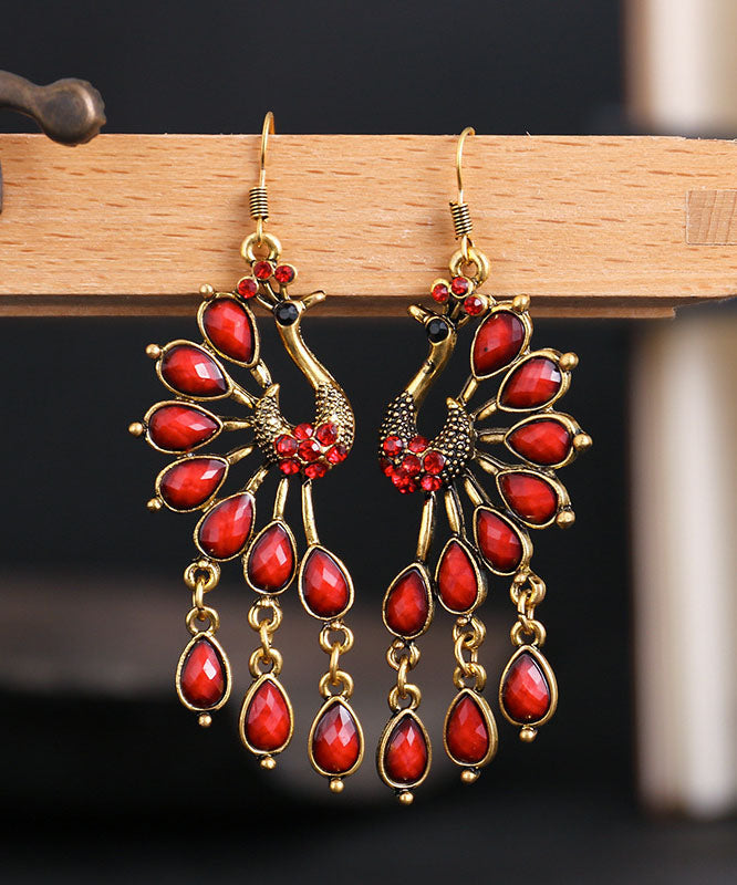 Elegant Multi Colour Peacock Zircon Copper Drop Earrings