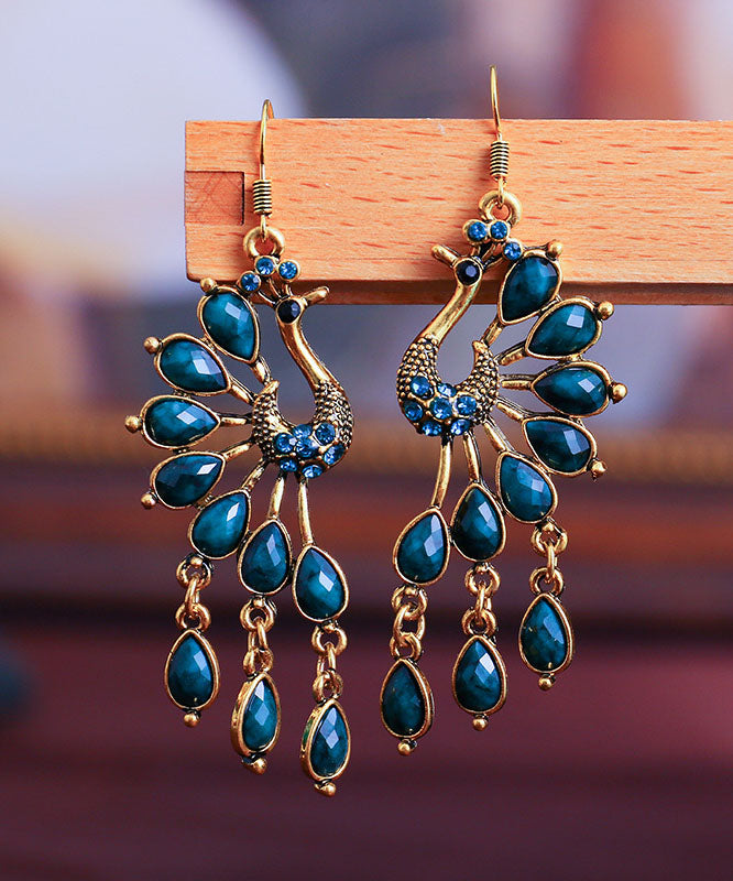 Elegant Multi Colour Peacock Zircon Copper Drop Earrings