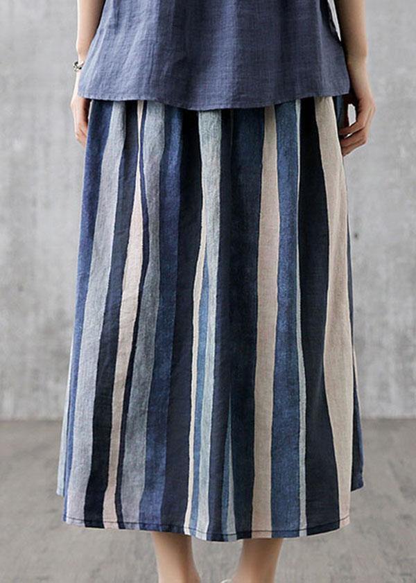 Elegant Black texture Retro Striped A Line Summer Skirts Linen