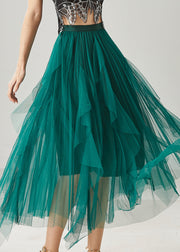 Elegant Peacock Green Ruffled Tulle Holiday Skirts Summer