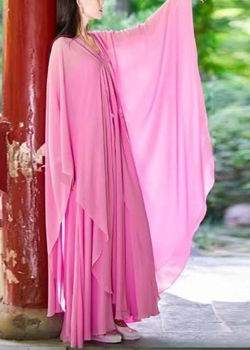 Elegant Pink V Neck Tasseled Chiffon Two-Piece Set Spring