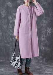 Elegant Purple Pockets Thick Fine Cotton Filled Long Coats Winter