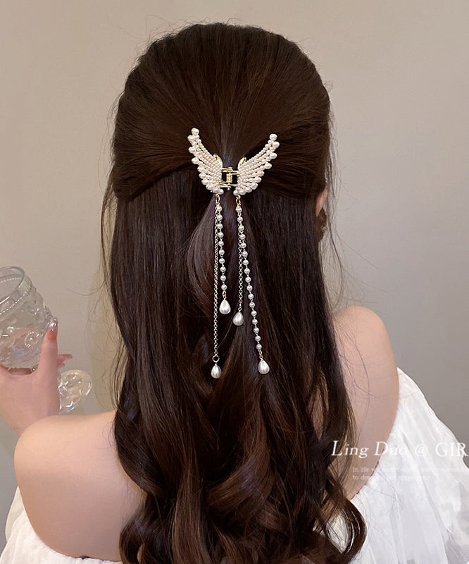 Elegant White Butterfly Pearl Tassel Hairpin