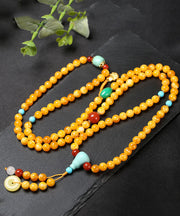 Elegant Yellow Jade Amber Beeswax Beading Tassel Pendant Necklace