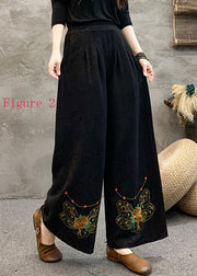 Ethnic Style Embroidered Elastic Waist Wide Leg Pants Spring