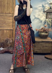 Ethnic Style Print Asymmetrical Cotton One Piece Lace Up Skirt Summer