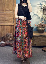 Ethnic Style Print Asymmetrical Cotton One Piece Lace Up Skirt Summer