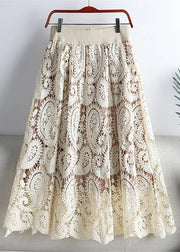 Fashion Beige Hollow Out Floral Lace Skirts Summer