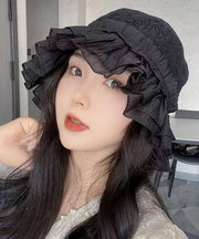 Fashion Black Hollow Out Lace Ruffles Bucket Hat