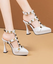 Fashion Black Rivet High Heel Sheepskin Platform Sandals