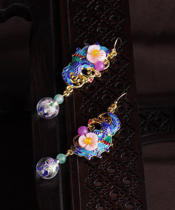 Fashion Blue Gold Plated Phoenix Drop Earrings