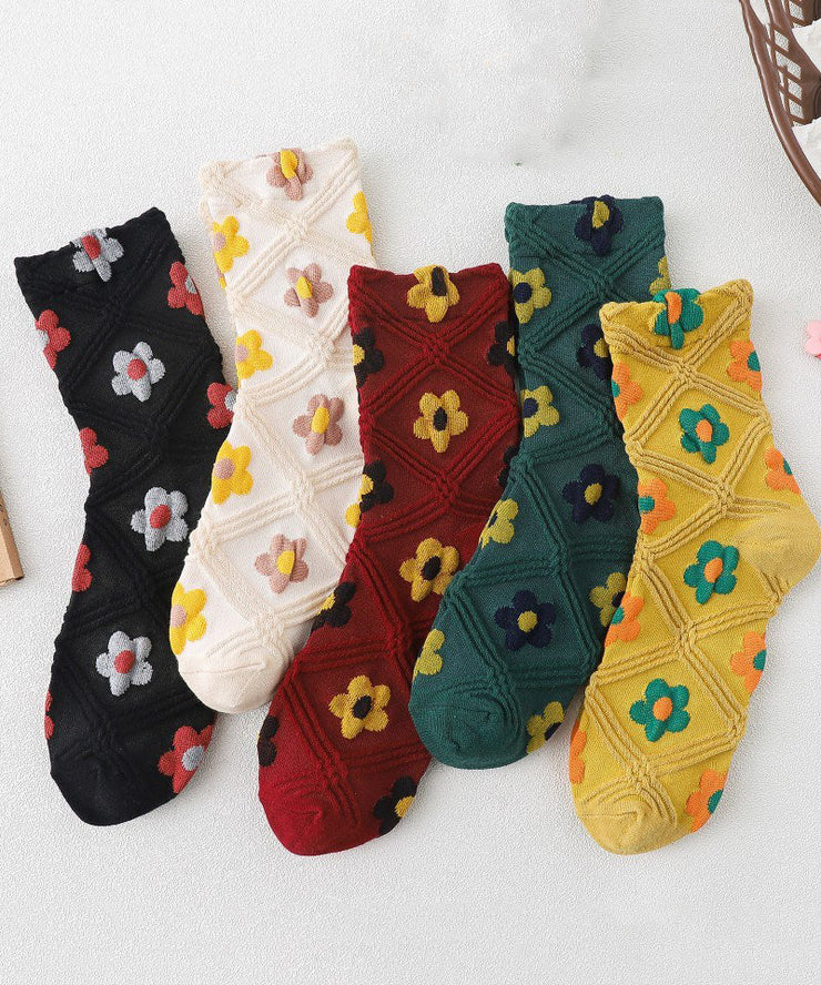 Fashion Floral Jacquard Cotton Mid Calf Socks