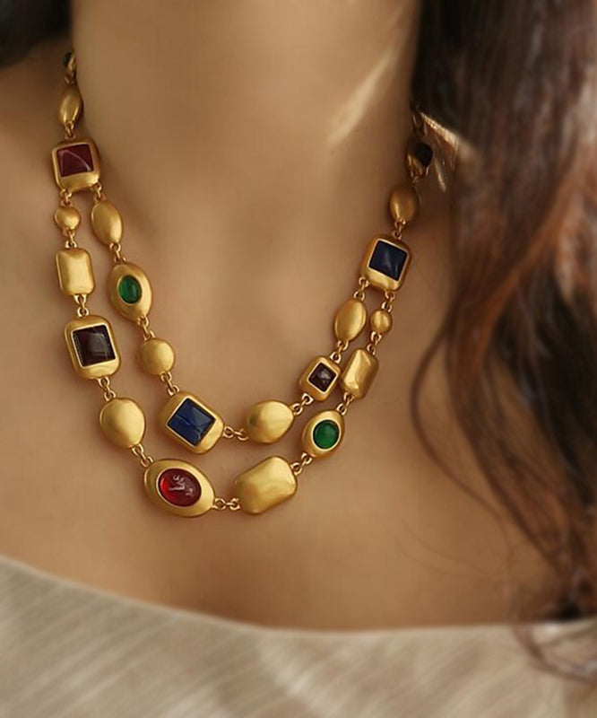 Fashion Gold Copper Overgild Bilayer Coloured Glaze Necklace