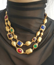 Fashion Gold Copper Overgild Bilayer Coloured Glaze Necklace