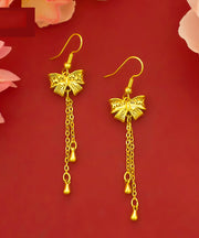 Fashion Gold Sterling Silver Overgild Bow Tassel Drop Earrings