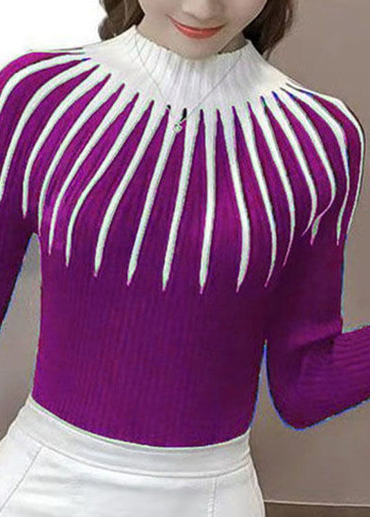 Fashion Green Turtleneck Striped Thick Knit Sweaters Bottoming Shirt