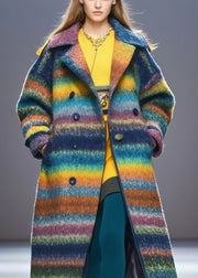 Fashion Rainbow Oversized Double Breast Woolen Coats Fall