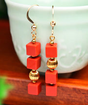 Fashion Red 14K Gold Cinnabar Candy Drop Earrings