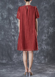 Fashion Red Patchwork Wrinkled Silk Dresses Summer