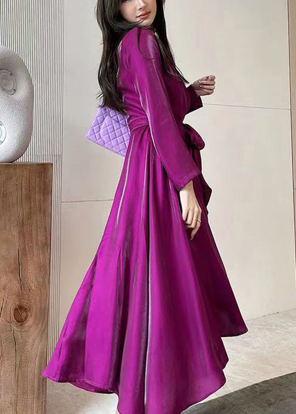 Fashion Rose V Neck Tie Waist Silk Long Dress Spring