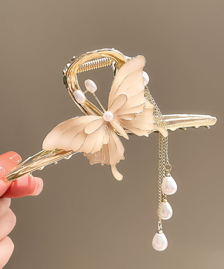 Fashion White Alloy Pearl Tassel Hairpin