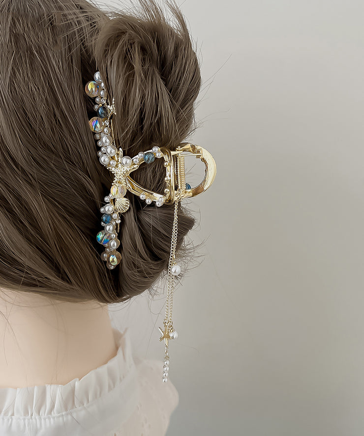 Fashion White Alloy Pearl Tassel Hairpin