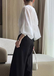 Fashion White V Neck Asymmetrical Silk Thin Shirts Spring