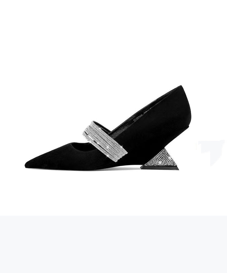 Fashionable Black Zircon Pointed Irregular Heel Sandals