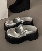 Fashionable Japanese Versatile Silver Platform Slide Sandals