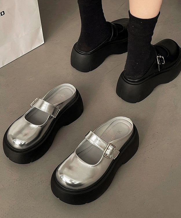 Fashionable Japanese Versatile Silver Platform Slide Sandals