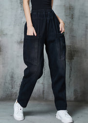 Fine Black Oversized Pockets Denim Harem Pants Spring