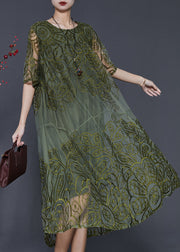 Fine Blackish Green Embroidered Tulle Dresses Summer