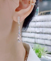 Fine Gold Sterling Silver Alloy Zircon Water Drop Tassel Drop Earrings