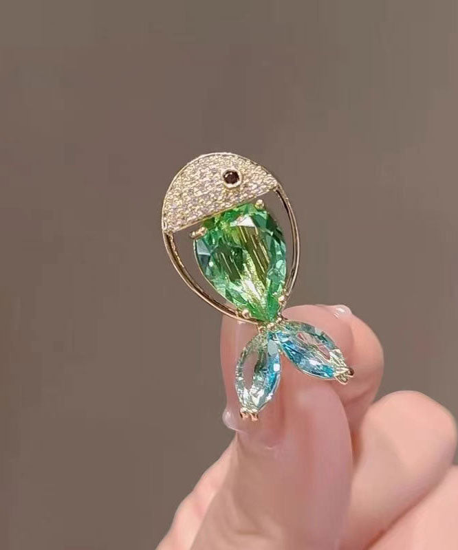 Fine Green Alloy Zircon Crystal Goldfish Brooches