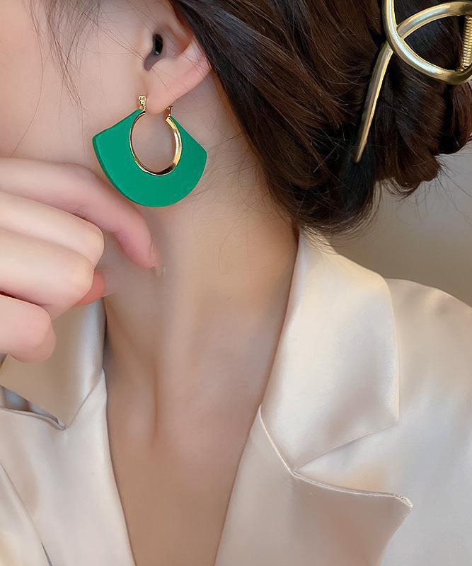 Fine Green Copper Acrylic Fan Shaped Hoop Earrings